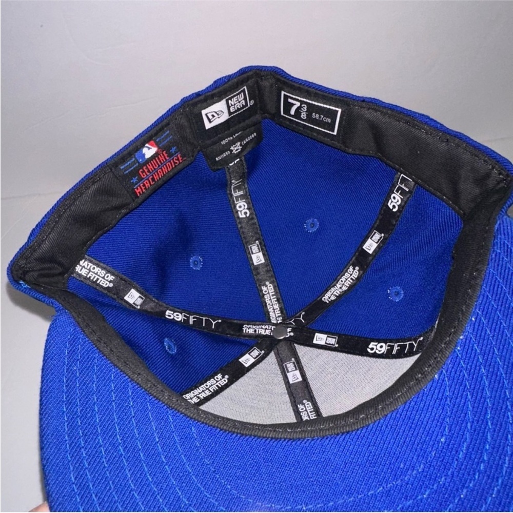 New Era NEW YORK METS fitted hat 7 3/8 BLUE With ORANGE white & blue logo EUC - Picture 5 of 7